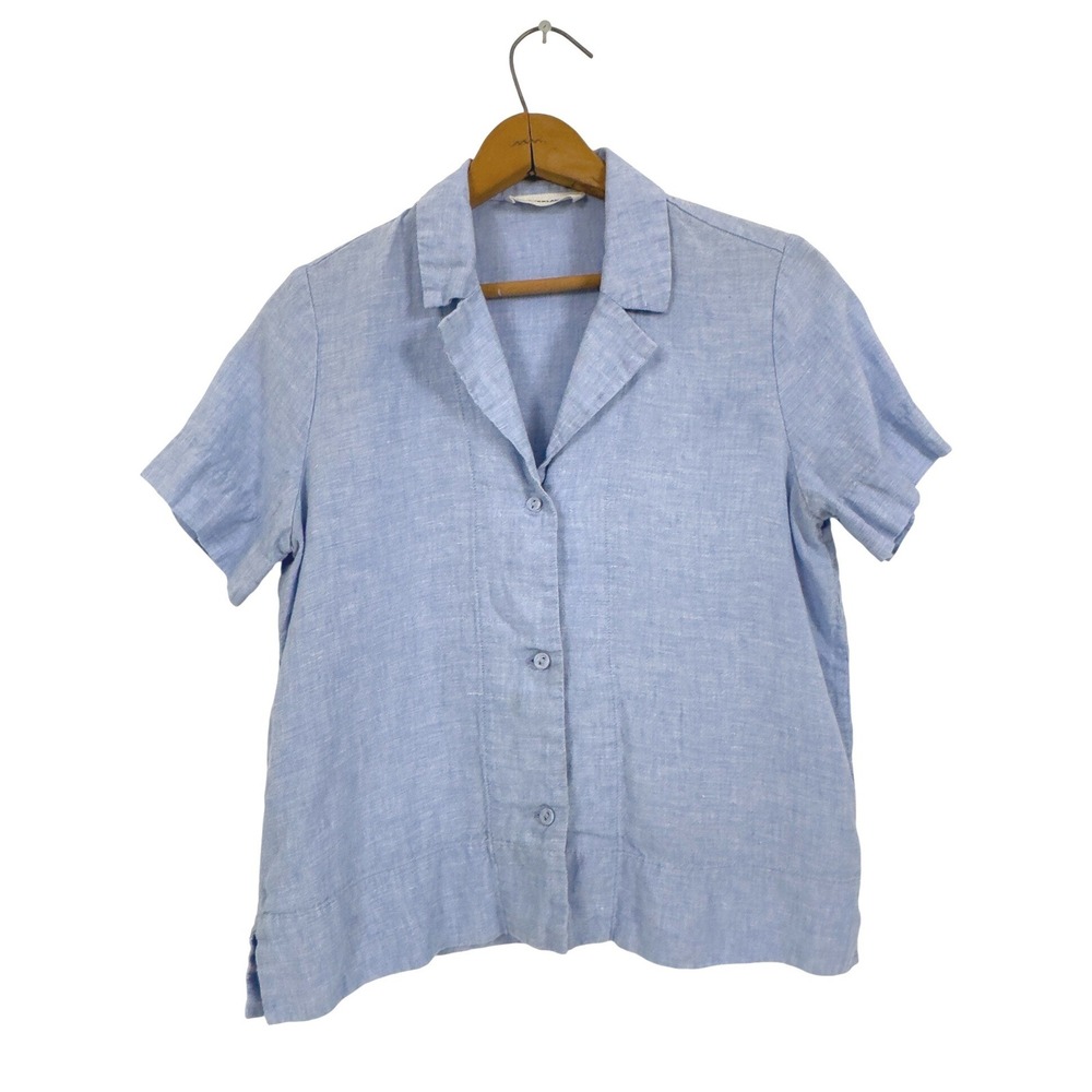 Everlane Short Sleeve Shirt Blue Linen XS